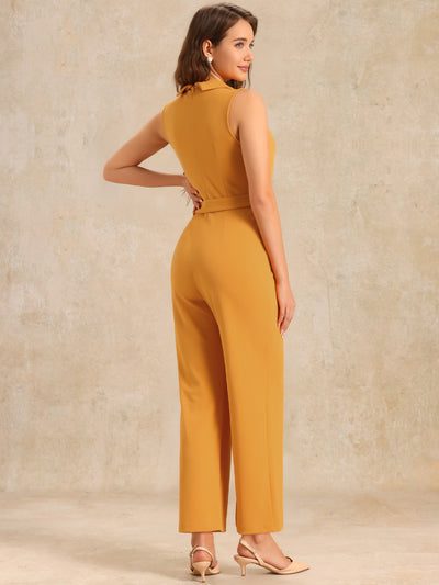 Elegant Office Work Sleeveless Belted Long Jumpsuit