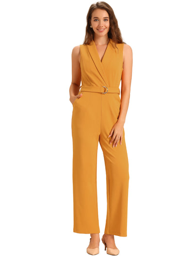 Elegant Office Work Sleeveless Belted Long Jumpsuit