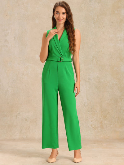 Elegant Office Work Sleeveless Belted Long Jumpsuit