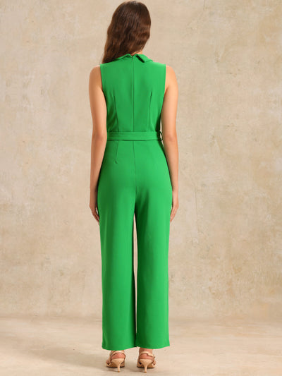 Elegant Office Work Sleeveless Belted Long Jumpsuit