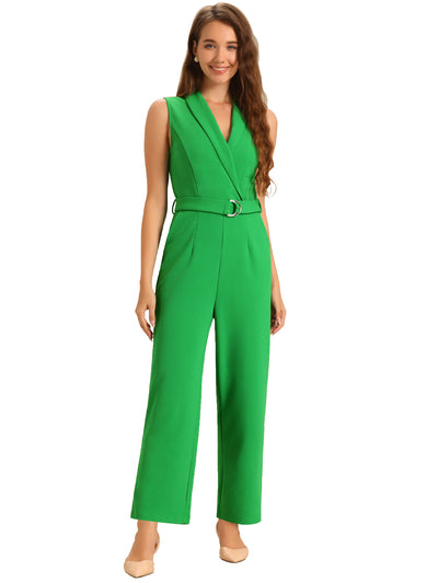 Elegant Office Work Sleeveless Belted Long Jumpsuit