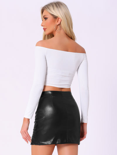 Faux PU Leather Split Studded Party Pencil Mini Skirt