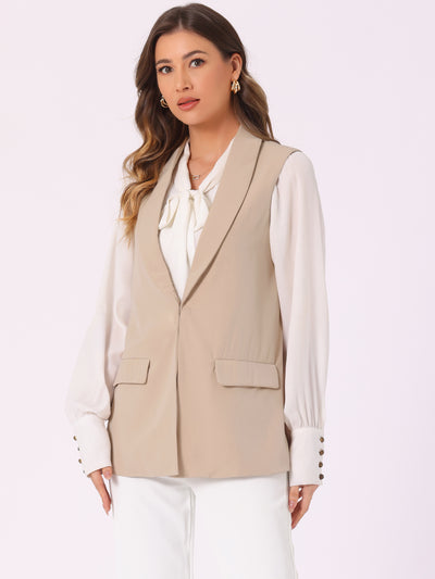 Sleeveless Shawl Collar Open Front Work Office Vest