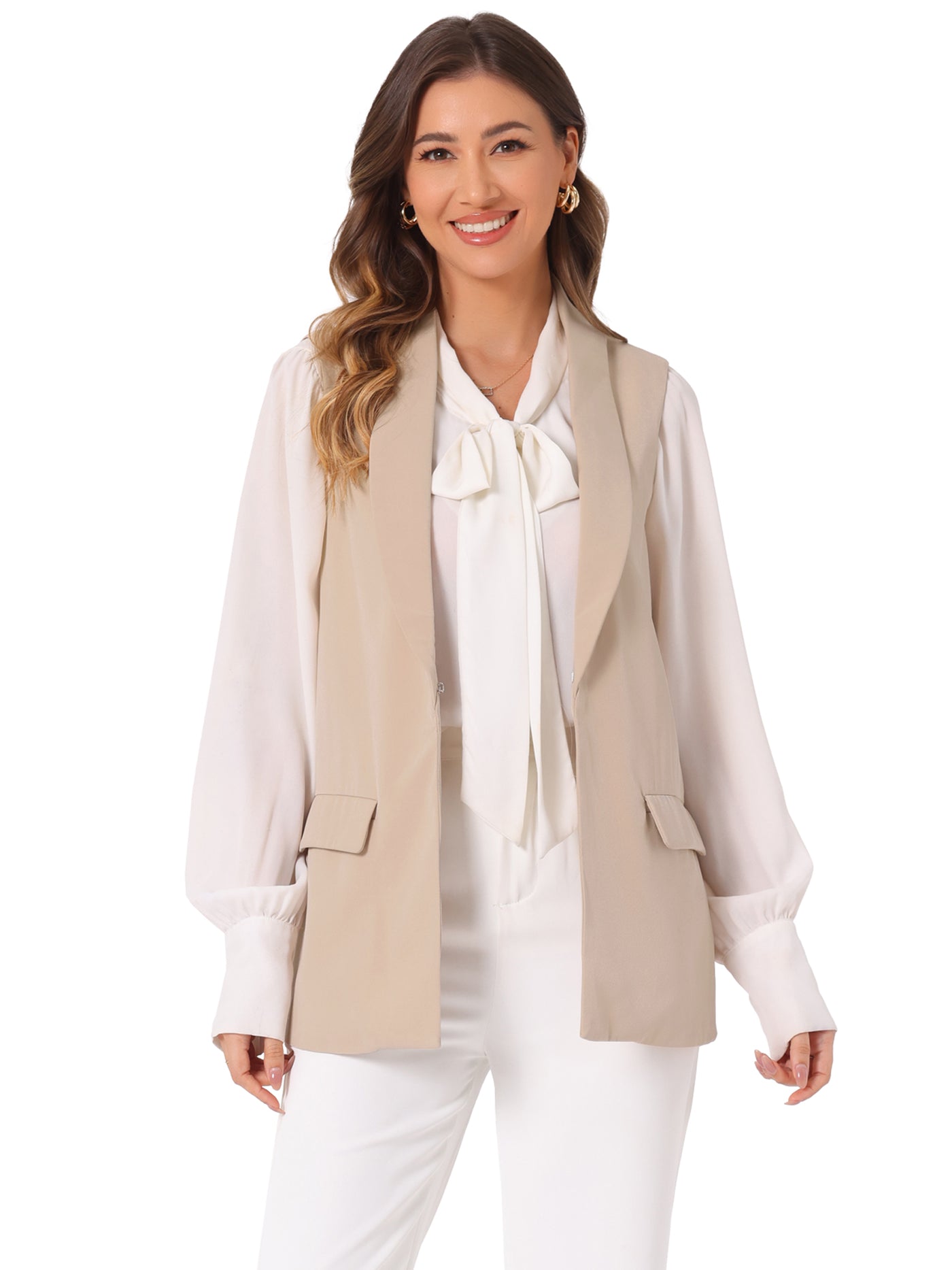 Allegra K Sleeveless Shawl Collar Open Front Work Office Vest