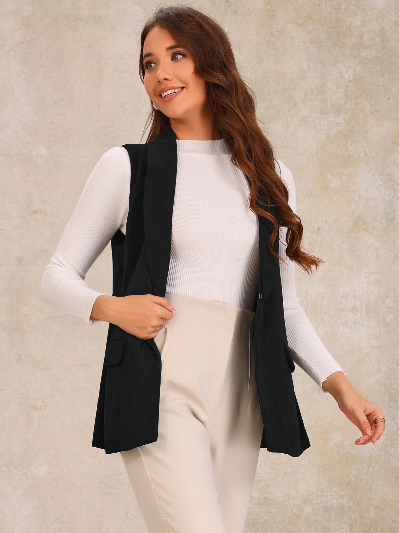 Allegra K Sleeveless Shawl Collar Open Front Work Office Vest