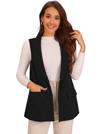 Sleeveless Shawl Collar Open Front Work Office Vest