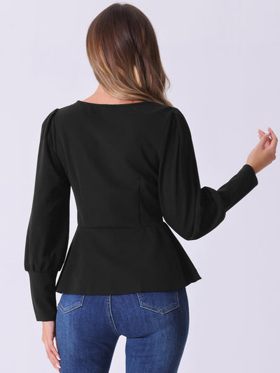 Lantern Long Sleeve Crew Neck Peplum Blouses