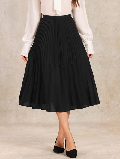 Elastic Waist Flowy A-Line Pleated Midi Skirt