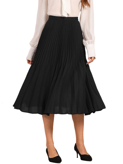 Elastic Waist Flowy A-Line Pleated Midi Skirt