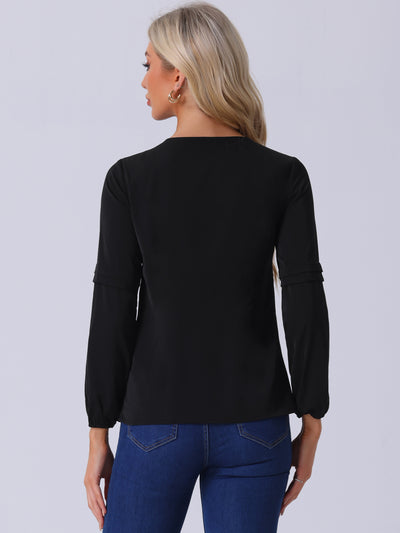 Work Chiffon Long Sleeve Keyhole Neck Elegant Blouse