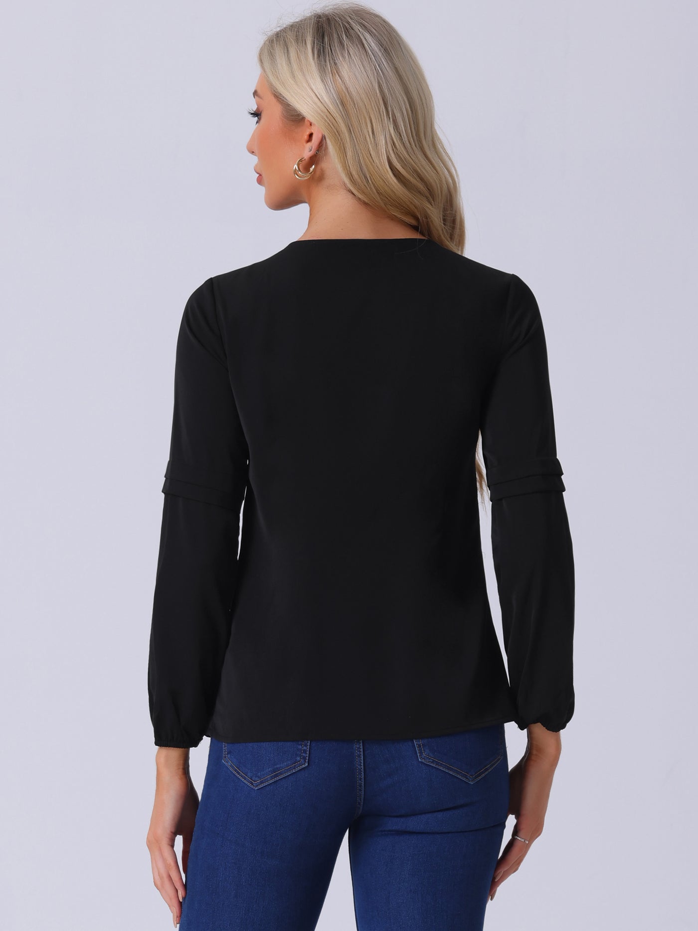 Allegra K Work Chiffon Long Sleeve Keyhole Neck Elegant Blouse