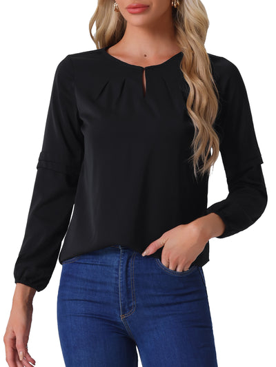 Work Chiffon Long Sleeve Keyhole Neck Elegant Blouse