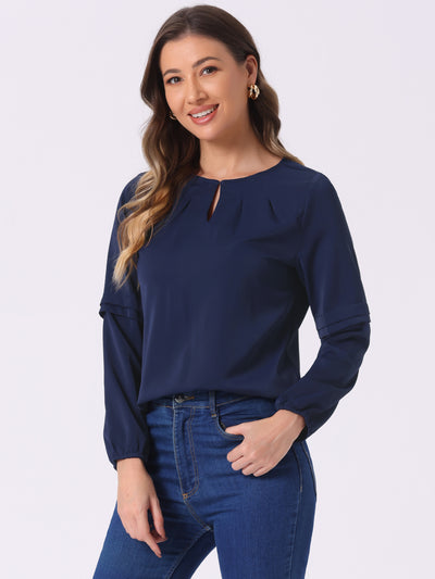 Work Chiffon Long Sleeve Keyhole Neck Elegant Blouse