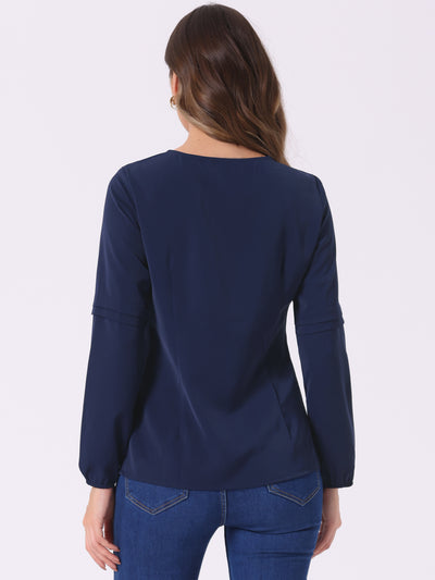 Work Chiffon Long Sleeve Keyhole Neck Elegant Blouse