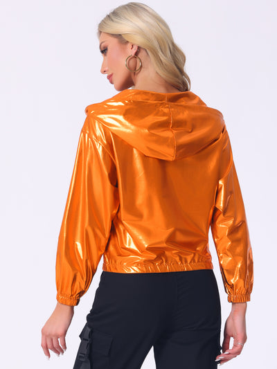 Holographic Shiny Lightweight Zipper Hooded Metallic Jacket