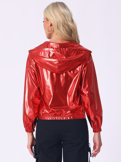 Holographic Shiny Lightweight Zipper Hooded Metallic Jacket