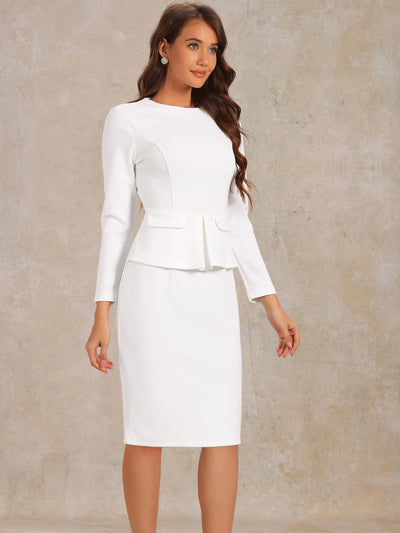 Bodycon Pencil Round Neck Bracelet Sleeve Peplum Office Sheath Dress