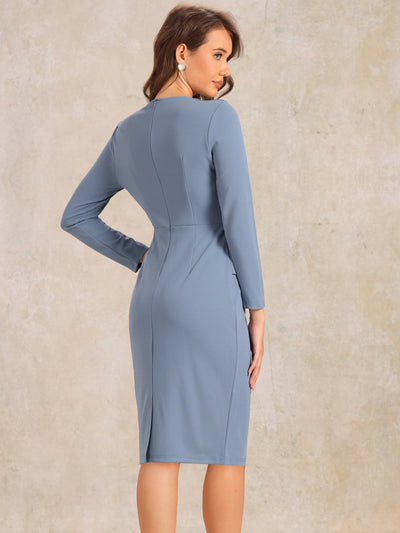 Bodycon Pencil Round Neck Bracelet Sleeve Peplum Office Sheath Dress