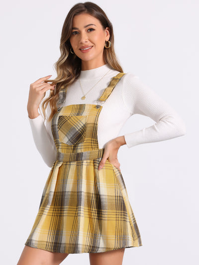 Checks Adjustable Strap Pinafore Overall Dress Suspender Skirt