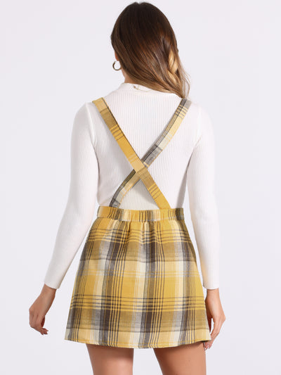 Checks Adjustable Strap Pinafore Overall Dress Suspender Skirt