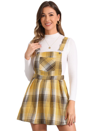 Checks Adjustable Strap Pinafore Overall Dress Suspender Skirt