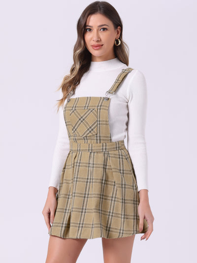 Checks Adjustable Strap Pinafore Overall Dress Suspender Skirt