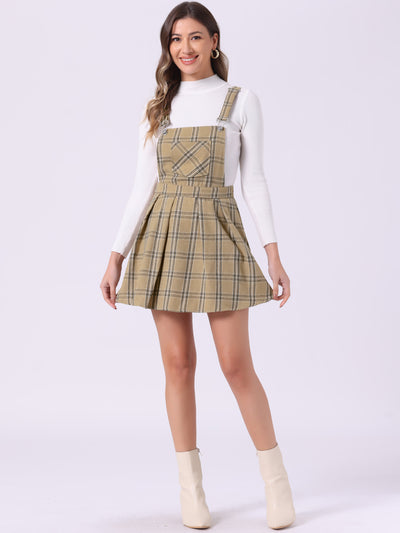 Checks Adjustable Strap Pinafore Overall Dress Suspender Skirt