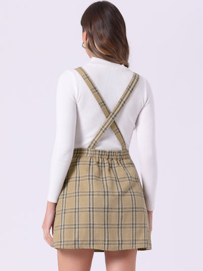 Checks Adjustable Strap Pinafore Overall Dress Suspender Skirt