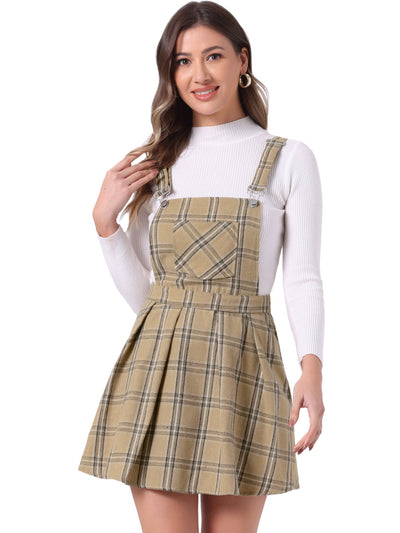 Checks Adjustable Strap Pinafore Overall Dress Suspender Skirt