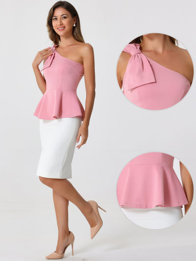 Elegant Peplum Bow Ruffled Hem One Shoulder Top