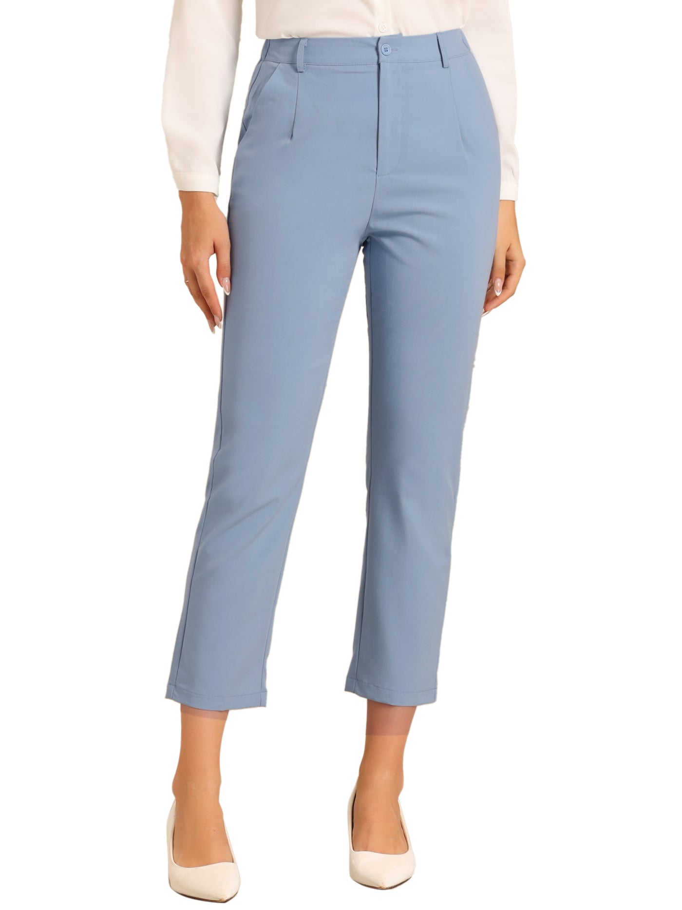 Allegra K Plaid High Waist Elastic Back Office Work Ankle Pants