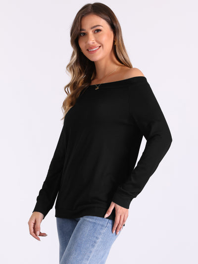 Off Shoulder Stretch Long Sleeve Solid Color Casual Blouse