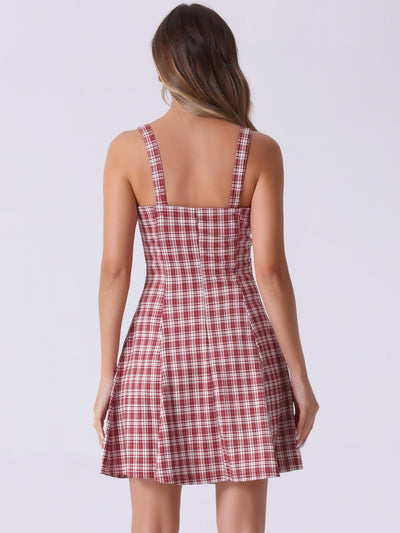 Plaid Zipper Front Party Strap Sleeveless Tube Mini A-Line Dress