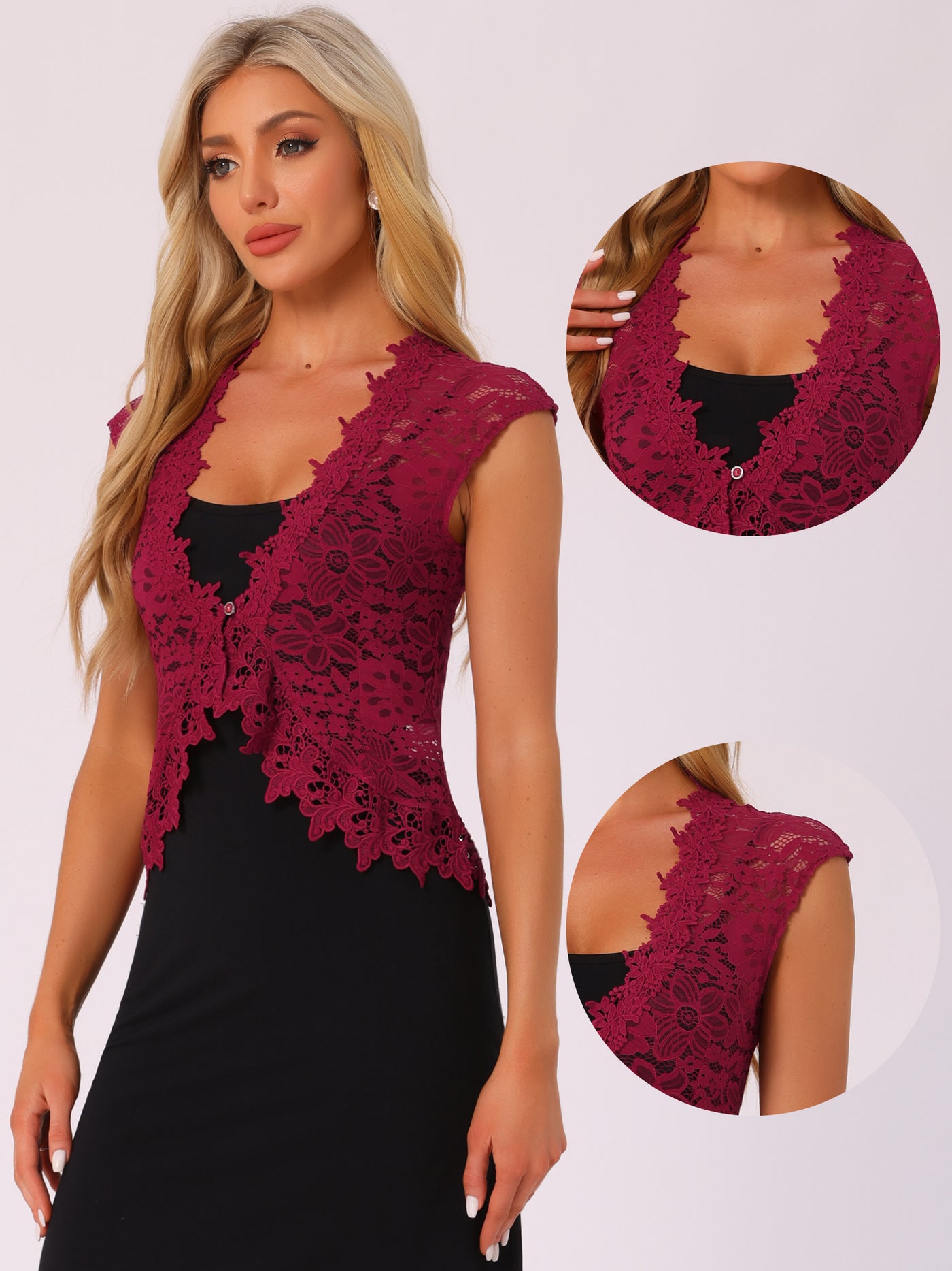 Allegra K Floral Lace Shrug Wedding Guest Cap Sleeve Formal Sheer Bolero Cardigan