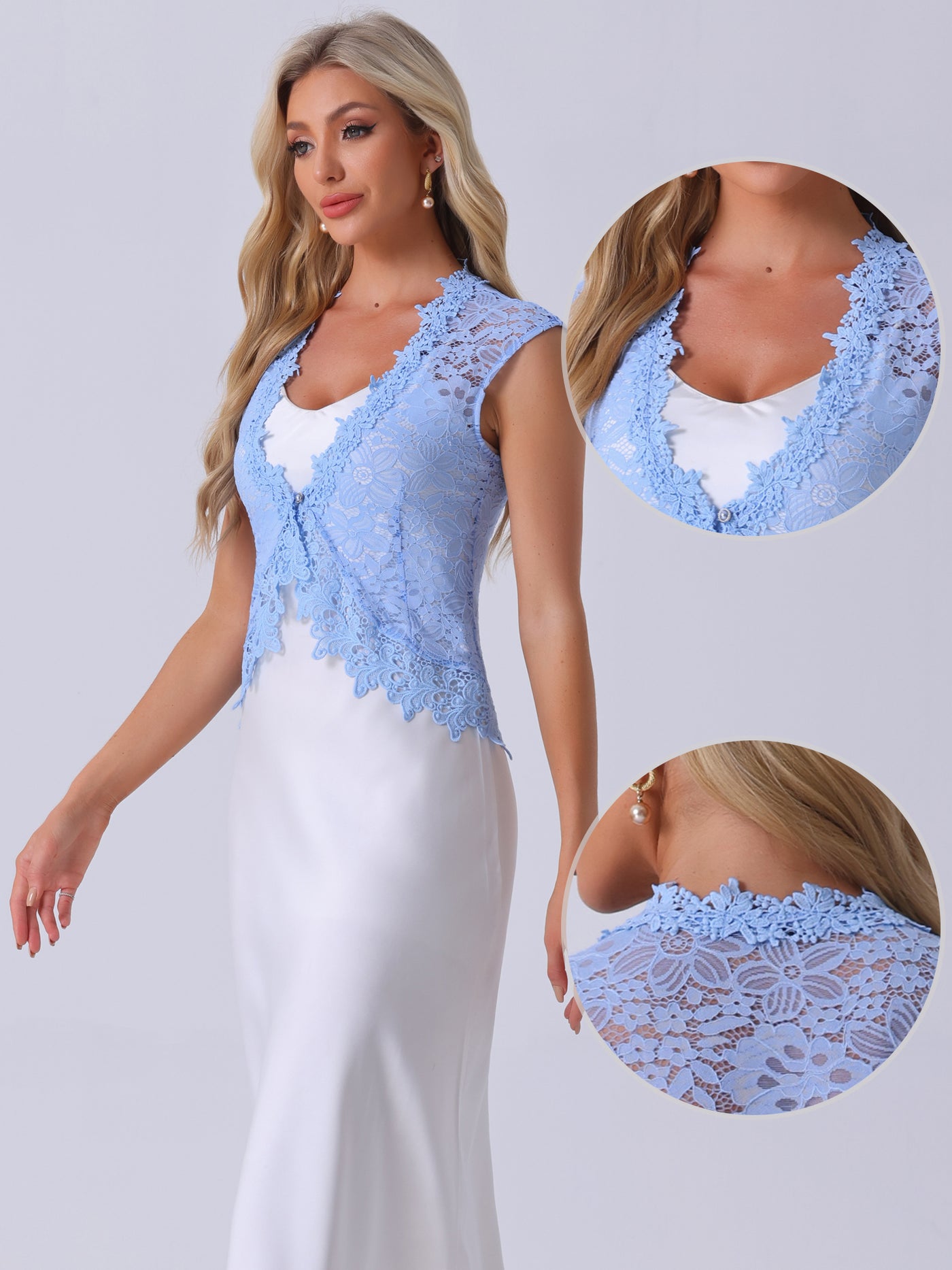 Allegra K Floral Lace Shrug Wedding Guest Cap Sleeve Formal Sheer Bolero Cardigan