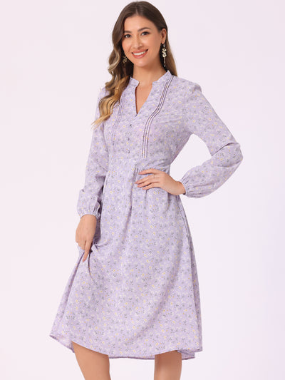 Floral Print Long Sleeve Spring Flowy Midi Boho Dress