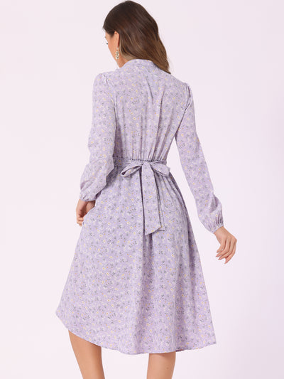 Floral Print Long Sleeve Spring Flowy Midi Boho Dress