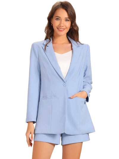 2 Pieces Long Sleeves Notched Lapel Blazer & Shorts Suit Sets