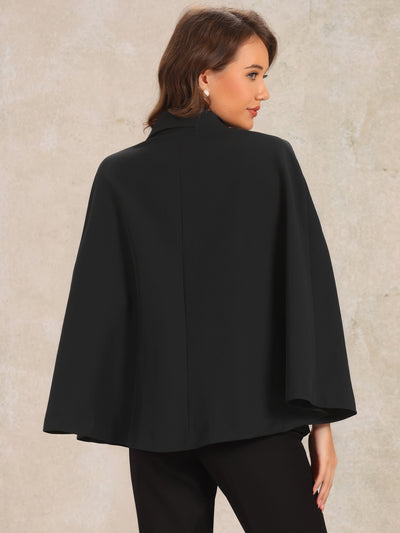 Double Breasted Notched Lapel Collar Office Cloak Cape Blazer