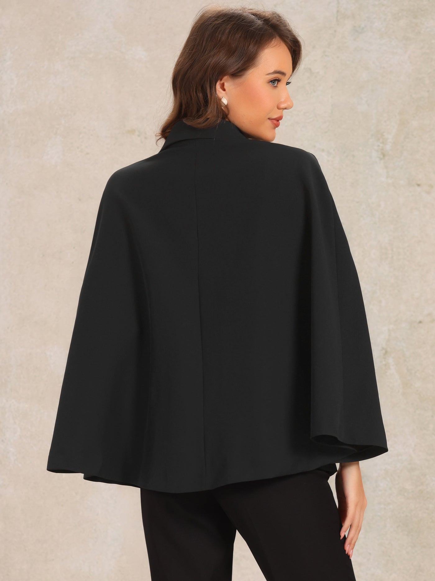 Allegra K Double Breasted Notched Lapel Collar Office Cloak Cape Blazer