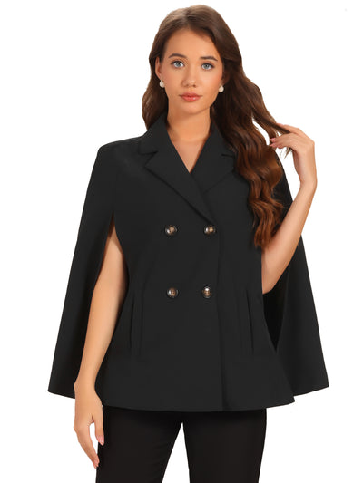 Double Breasted Notched Lapel Collar Office Cloak Cape Blazer