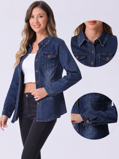 Denim Long Sleeve Button Down Pocket Trendy Jean Shirts