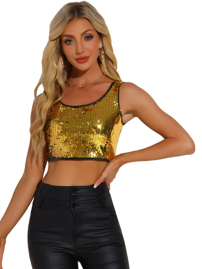 Metallic Sequin Sparkle Glitter Sleeveless Party Tank Crop Top