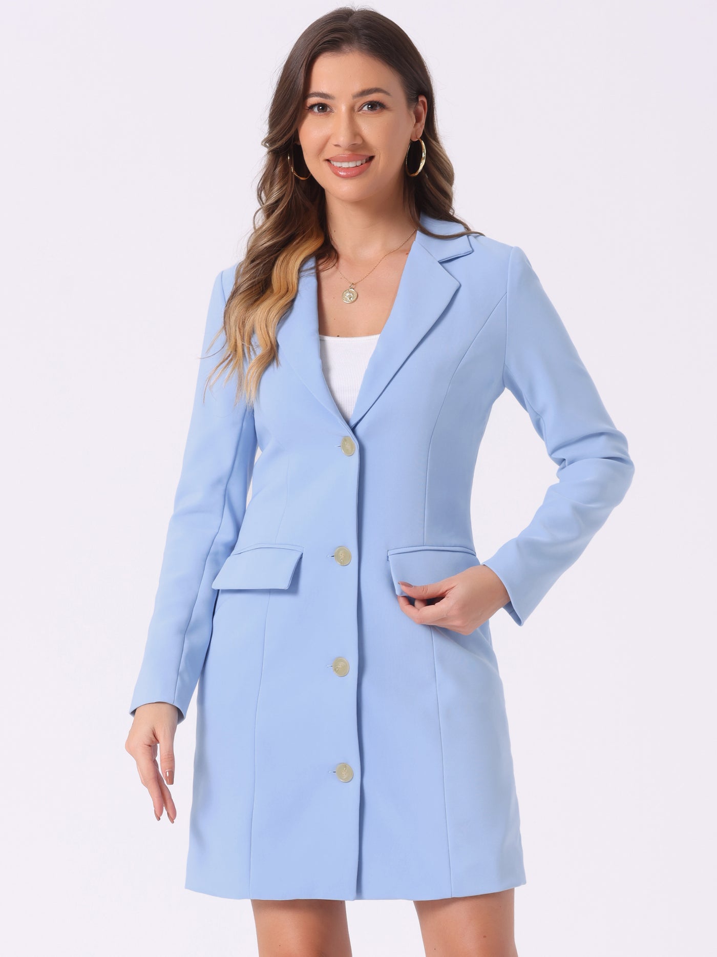 Allegra K Casual Blazer Notched Lapel Collar Office Work Dress