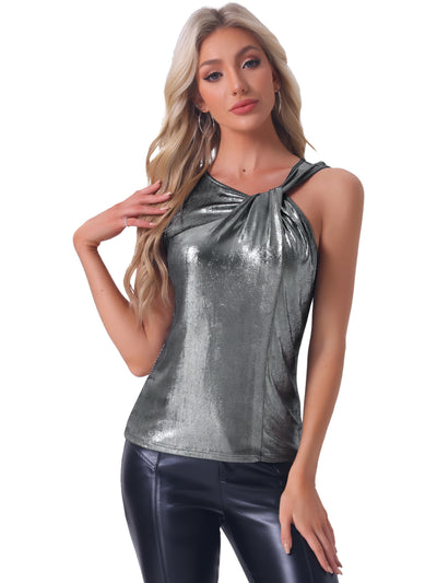 Metallic Shiny Sparkly Party Club Twist Knot Top