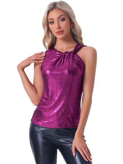 Metallic Shiny Sparkly Party Club Twist Knot Top