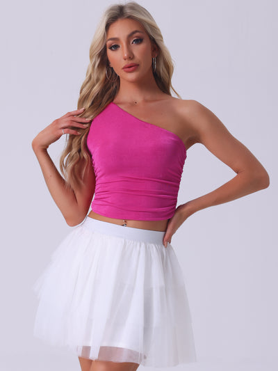 Sleeveless One Shoulder Ruched Cropped Tank Top