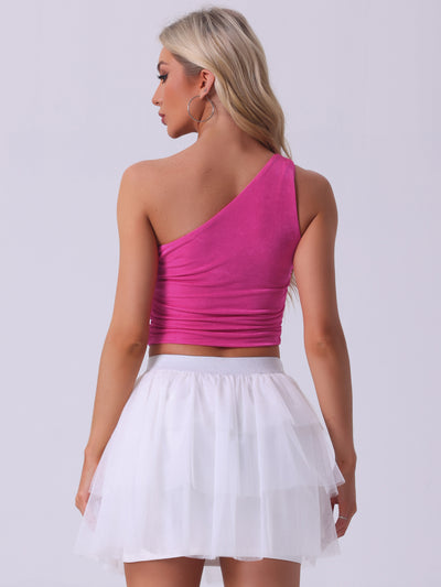 Sleeveless One Shoulder Ruched Cropped Tank Top