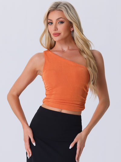 Sleeveless One Shoulder Ruched Cropped Tank Top