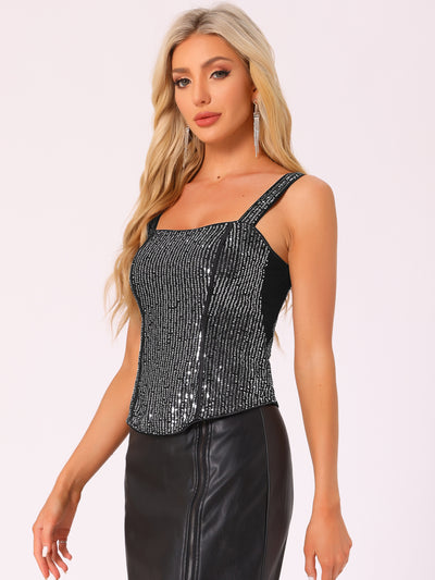 Sequin Sparkly Glitter Sleeveless Cropped Tank Top